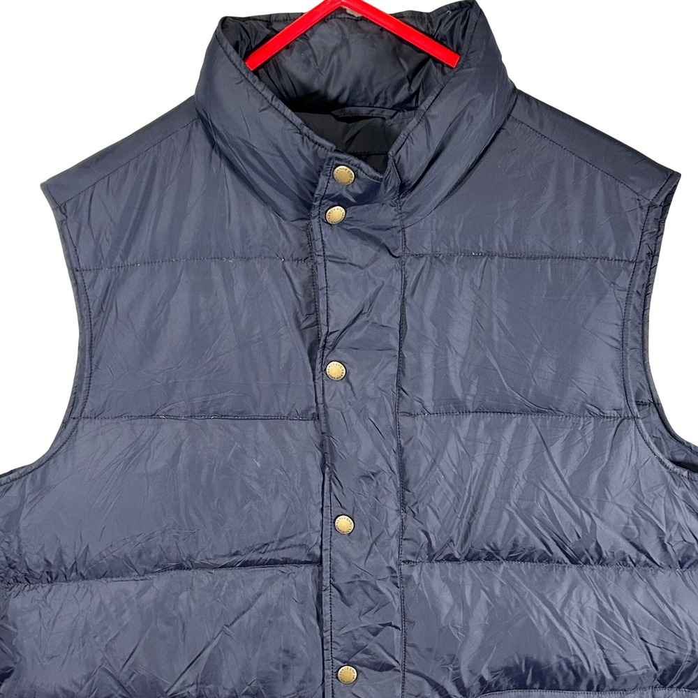 Lands End Mens Navy Blue Down‎ Puffer Vest Snap Front Quilted Large